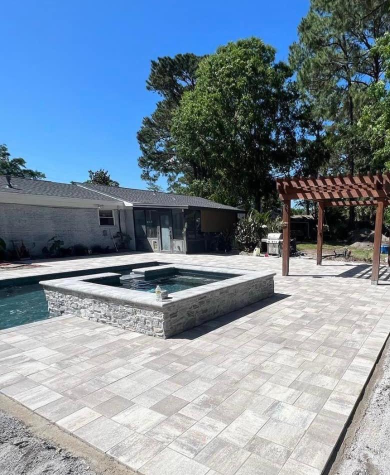 Completed paver pool deck and spa — Plenty Pavers